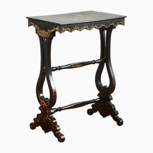 Black Lacquered Coffee Table with Floral Decorations, 1890s