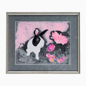 Minako Asakura, Rabbit&Jewel, 2024, Acrylic on Paper, Framed
