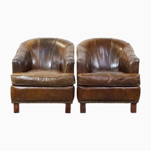 Set of Vintage Club Chairs in Cowhide Leather