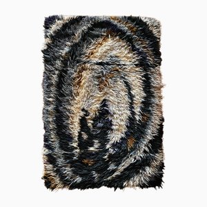 Mid-Century Modern Blue Mussle Rya Rug by Ingrid Jagarz, Sweden, 1960s