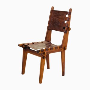 Chaise de Salle à Manger Équatorienne avec Cuir Estampé par Angel Pazmino, 1960s