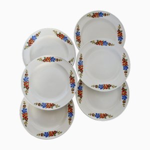 Earthenware Dessert Plates with Polychrome Floral Patterns from Royal Sphinx, Maastricht, Belgium, Set of 6