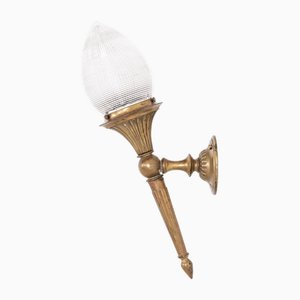 Antique Gilt Brass Holophane Pinecone Torchiere Wall Lamp, 1920s