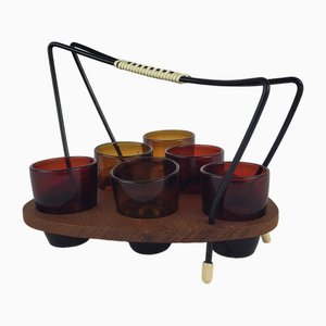 Vasos de chupito y soporte, años 60 y 70. Juego de 5