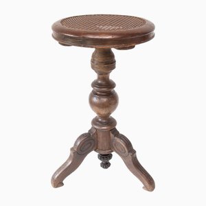 Antique French Piano Swivel Stool in Wood and Wicker, 1890s