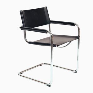 Sedia a dondolo Bauhaus MG5/S34 in pelle nera e cromata di Fasem, Italia, anni '80