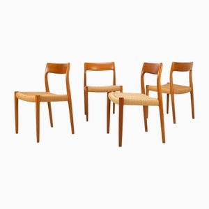 Model 77 Dining Chairs in Teak with Papercord Seats by Niels O. Møller for J.L. Møllers, Denmark, 1959, Set of 4