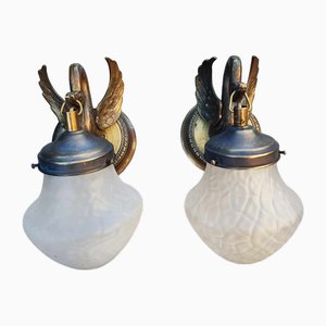 Art Deco Swan-Shaped Wall Lamp in Brass, 1920s