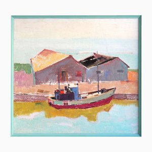 Aleksandr Rodin, Morning Mood in a Fishing Village, Oil on Cardboard, 1970