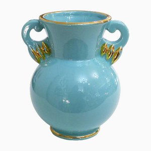 Turquoise Earthenware Amphora Vase by B. Letalle for St-Clément, 1940s