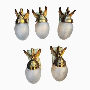 Art Deco Swan Wall Lamp in Brass, 1920s