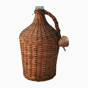 Vintage Wine Balloon with Raffia Basket, Italy, 1950s