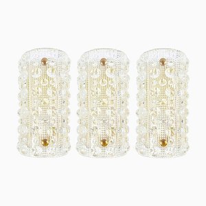 Scandinavian Glass & Brass Wall Light by Carl Fagerlund for Orrefors, Sweden, 1960s