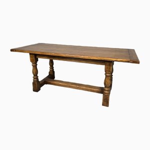 Oak Plank Refectory Kitchen Farmhouse Dining Table, 1920s