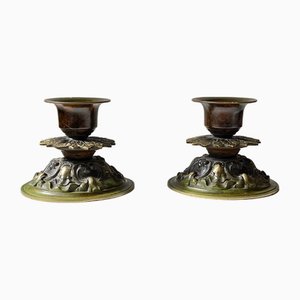 Candeleros Art Déco de bronce patinado, Dinamarca, años 30. Juego de 2