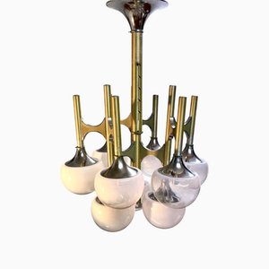 Chandelier with Milky Glass Lampshades by Gaetano Sciolari, 1970s