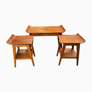 Mid-Century Czech Modern Walnut Nesting Tables, 1951, Set of 3
