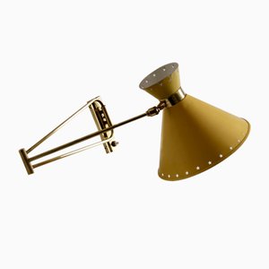 Yellow Diabolo Articulated Wall Light attributed to Rene Mathieu for Lunel, 1950s