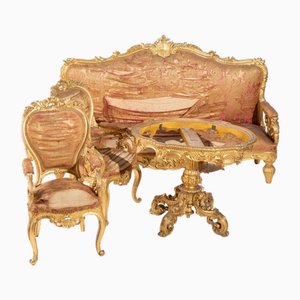 Charles X Goldenes Emiliano Noble Wohnzimmer Set, 1830er, 4er Set