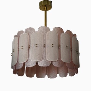 Lustre Rond Mid-Century en Verre Murano Rose et Laiton