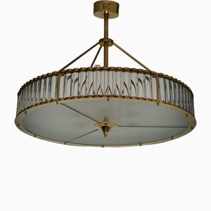 Mid-Century Kronleuchter aus Muranoglas & Messing