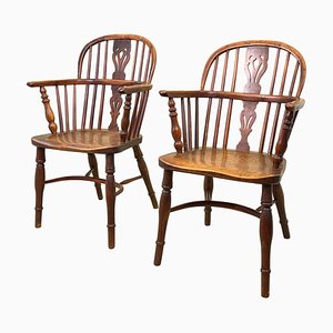 Set of 19th Century Yew Wood Windsor Armchairs, 1820s