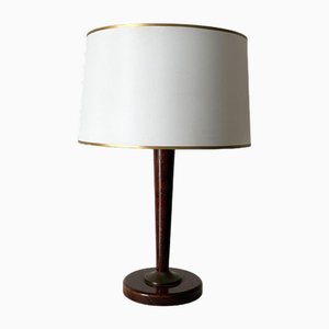 Lámpara de mesa Art Déco de latón y madera, siglo XX, Francia, años 60
