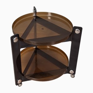 Carrello bar con bicchieri e tazze vintage di L. Massoni per Guzzini, anni '70, set di 18