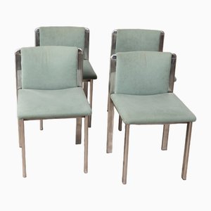 Vintage Italian Dining Chairs in Metal and Turquoise Fabric, 1970s, Set of 4