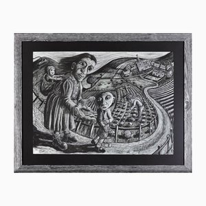 Julian Ruddock, First Day at School, Pastell Artwork, 1980er