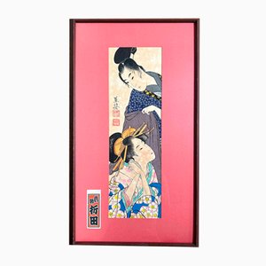 Katsushika Orita, Man with Geisha, 1940s, Ink Drawing, Framed