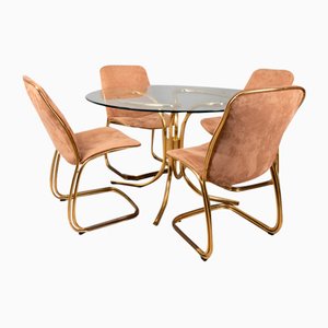 Vintage Chairs and Table in Golden Metal by Gastone Rinaldi, 1970s, Set of 5