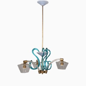 Vintage Italian Brass and Murano Glass Pendant Light, 1950s