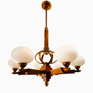 Vintage Wooden Pendant Light with Oval Glass Shades