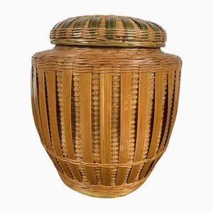Asian Ginger Jar in Ceramic and Hand-Woven Wicker, 1920s