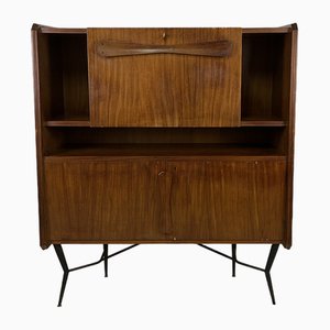 Italienischer Schrank mit Barbereich aus Holz, Metall & Glas, 1950er