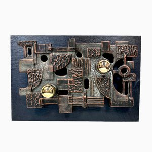 Brutalist Relief Ceramic & Slate Stone Wall Lamp from Brakelmann & Becker, Germany, 1960s