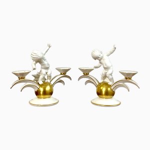 Vintage Porcelain Candlesticks, 1920s, Set of 2
