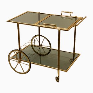 Carrello bar in finto bambù e ottone di Maison Bagues, anni '70