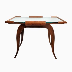 French Art Deco Side Table in Oak and Mirror, 1930s