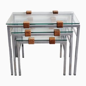 Scandinavian Nesting Tables in Steel and Glass, 1960s, Set of 3