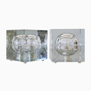 Hand-Blown Ice-Glass Cube Table Lamps by Müller & Zimmer, Germany, 1970s, Set of 2