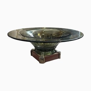 Milieu de Table Art Déco en Métal et Verre Vert, France, 1930s