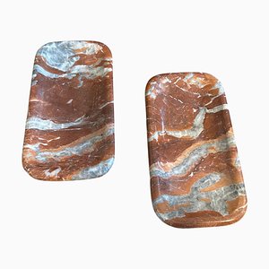 Art Deco Italian Red Gray and White Marble Rectangular Vide Poches, 1930s, Set of 2
