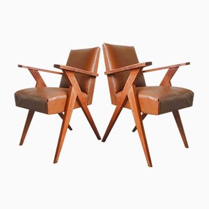 Chaises Mid-Century Compass en Skaï et Chêne, 1950s, Set de 2
