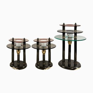 Vintage Metal and Murano Glass Bedroom Lamps, 1980s, Set of 3