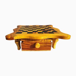 Vintage Wooden Chess Table with Chess Pieces, 1960s