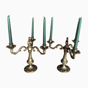 Portacandele vintage in ottone, anni '60, set di 2