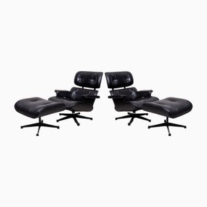 All Black Eames Lounge Chair & Ottomane von Charles & Ray Eames für Vitra, 1980er, 2er Set