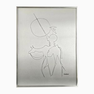 Vintage Don Quixote Painting in Brushed Aluminium, 1970s